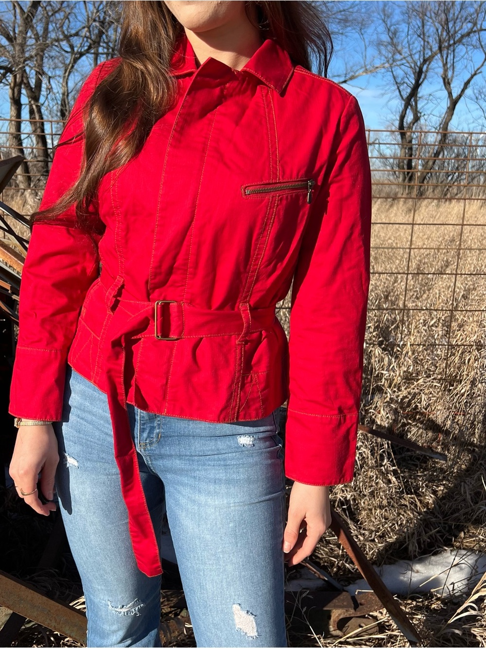 CAbi Red Belted Utility Jacket